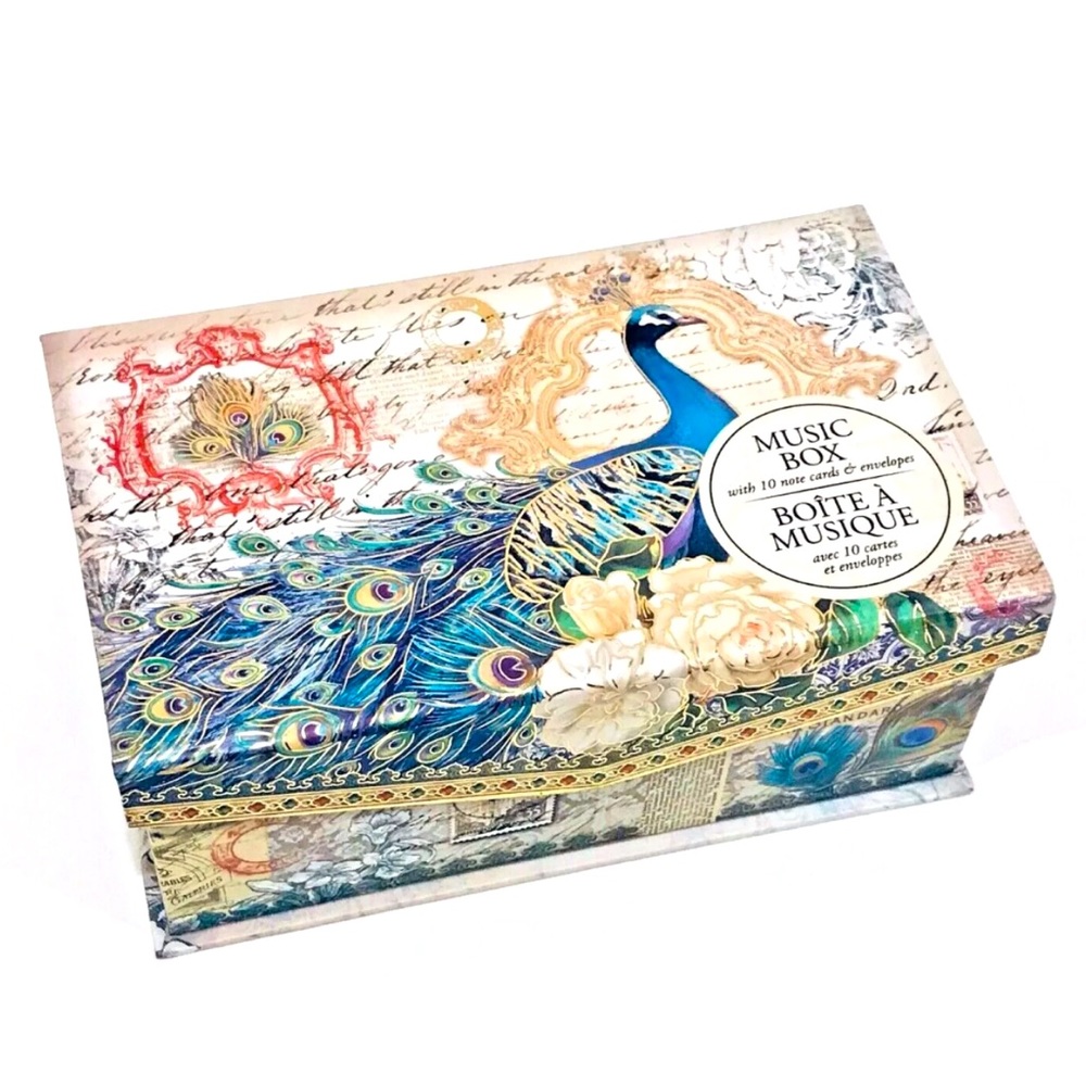 Punch Studio Floral Peacock Musical Keepsake Box Note Card Set (95960), 10 ct